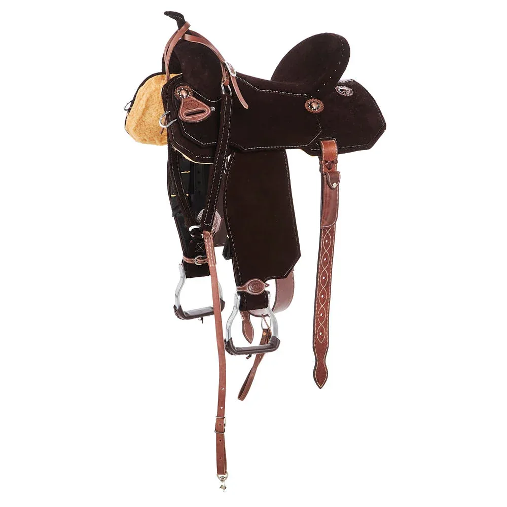 Tomahawk Chocolate Roughout with 45 cut skirts Barrel Saddle