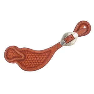 Tomahawk Silver Buckle Shaped Tooled Spur Strap
