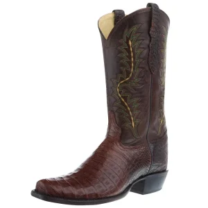 Tony Lama Men`s Brown Caiman Belly Vamp Brown Cowhide Top