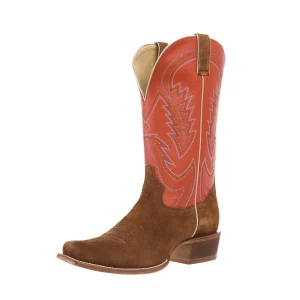 Tony Lama Men's Ranchero Tan Suede Vamp 13in Orange Cowhide Top
