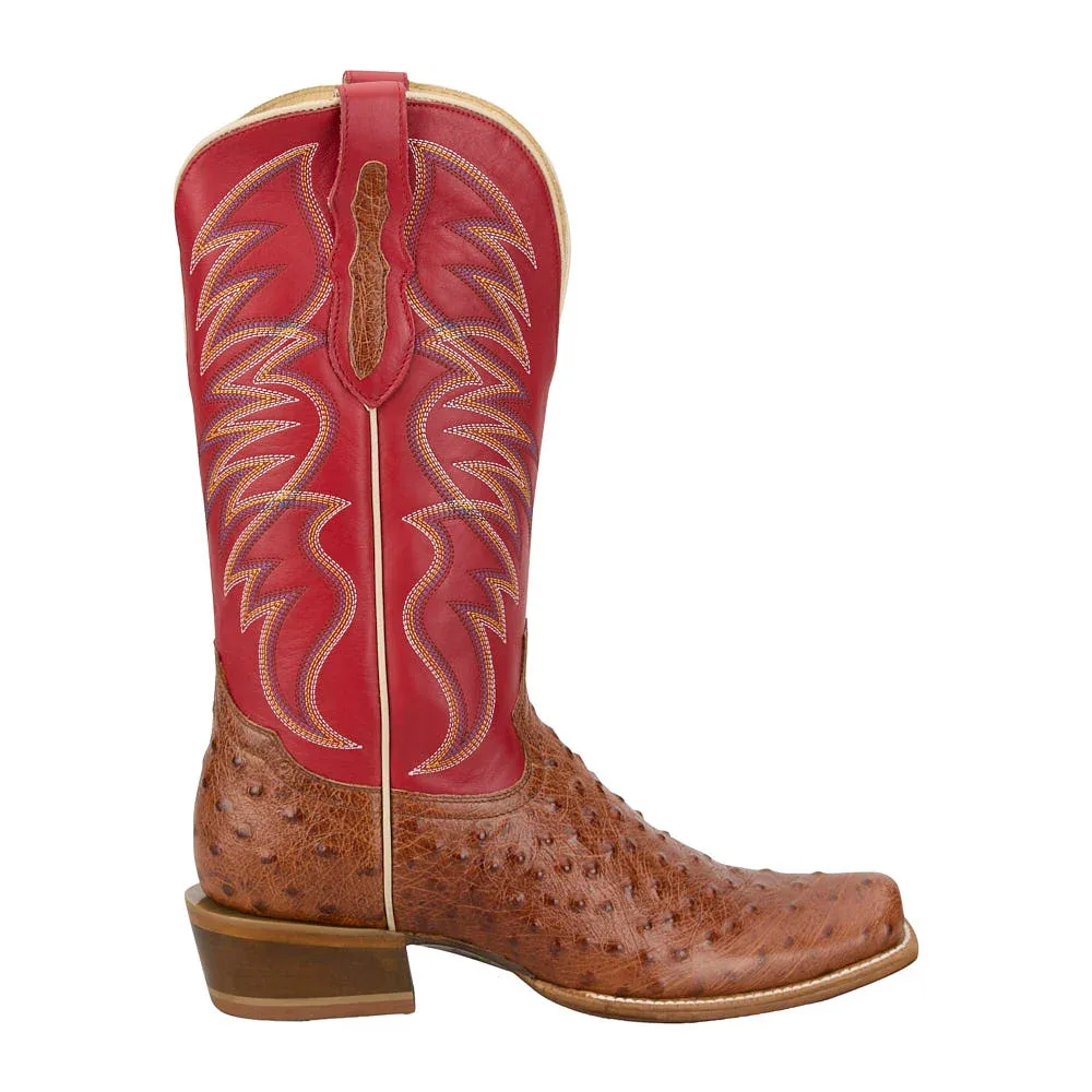 Tony Lama Men's Ranchero Tyler Brandy Requill Genuine Ostrich Vamp 13in Red Top - Image 2