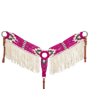 Tough 1 Magenta Cream Grey Wool Breast Collar w/Fringe
