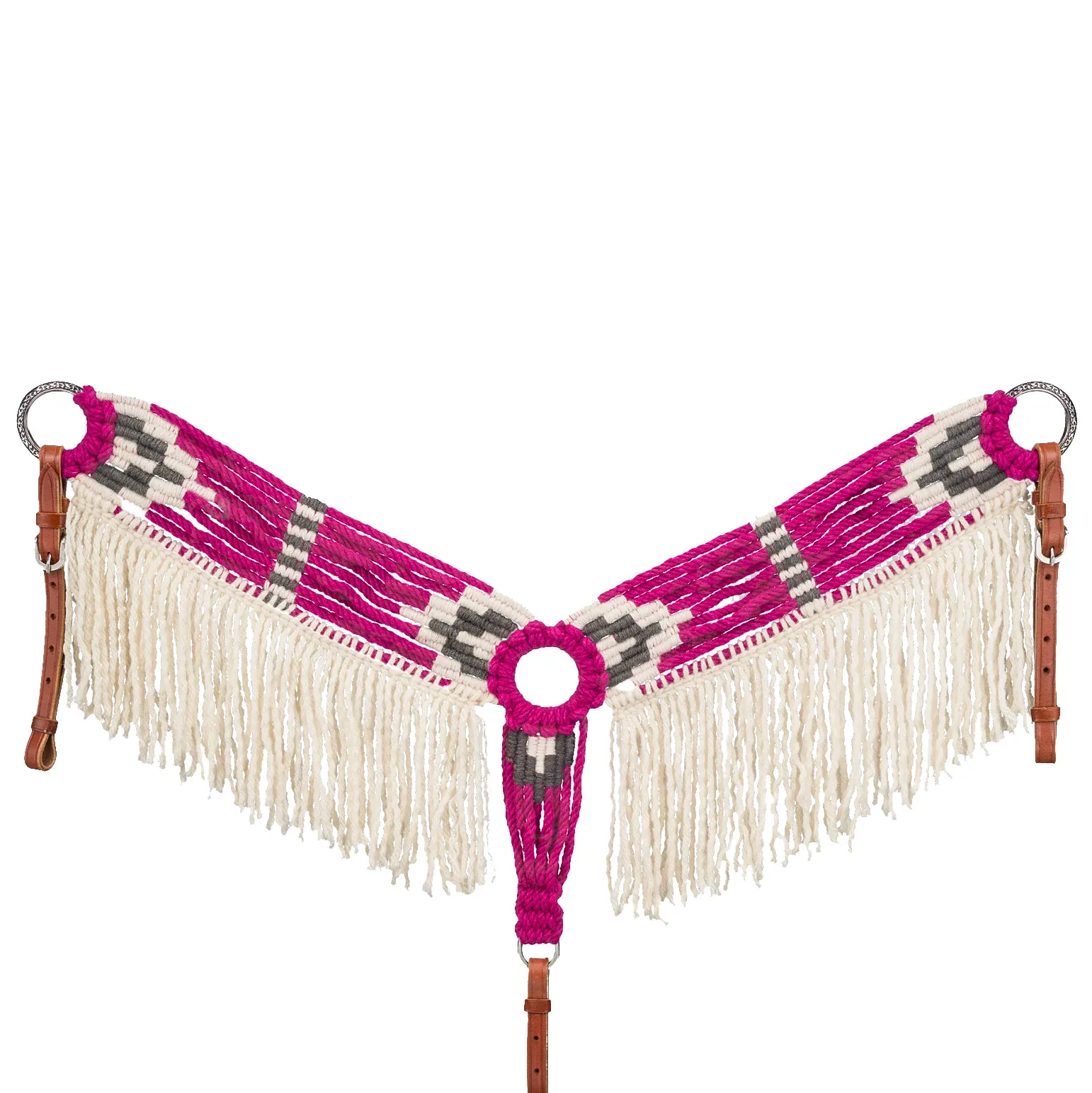 Tough 1 Magenta Cream Grey Wool Breast Collar w/Fringe