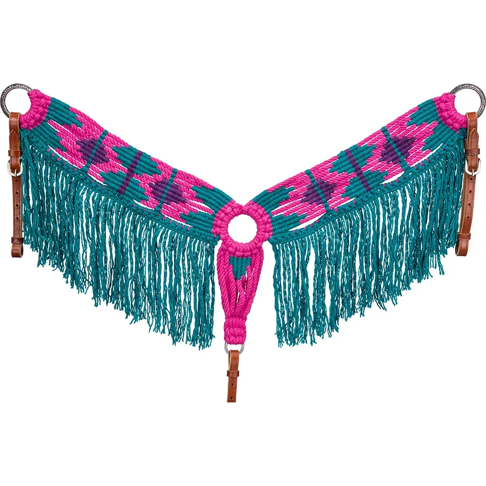 Tough 1 Teal Purple Magenta Wool Breast Collar w/Fringe
