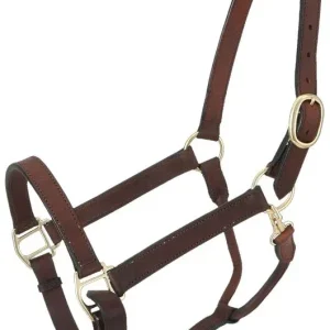 Tough1 Leather Adj Stable Halter with Snap