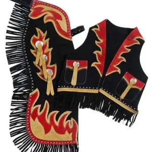 Tough1 Premium Youth Chap/Vest Set Horse/Flame