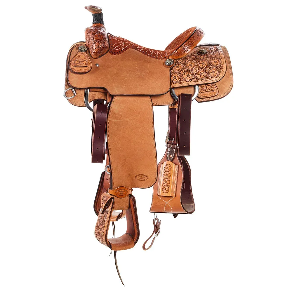 Trent Ward 15in 1/2 Breed Floral Platinum Team Roping Western Saddle - Image 2