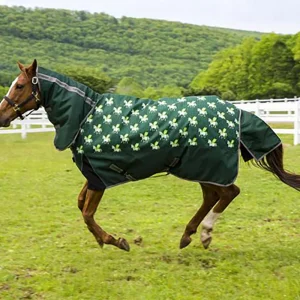 TuffRider® Pony 1200D Ripstop 220 Gram Horse Print Combo Neck Two-Tone Turnout Blanket