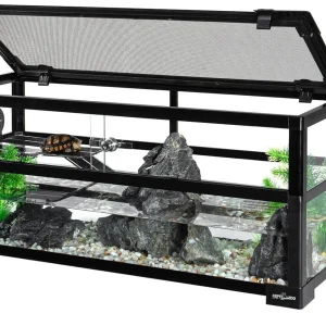 Turtle Tank Aquarium, 30"×12"×12" Water-Land Ecological Tortoise Tank Kit with Drainage System