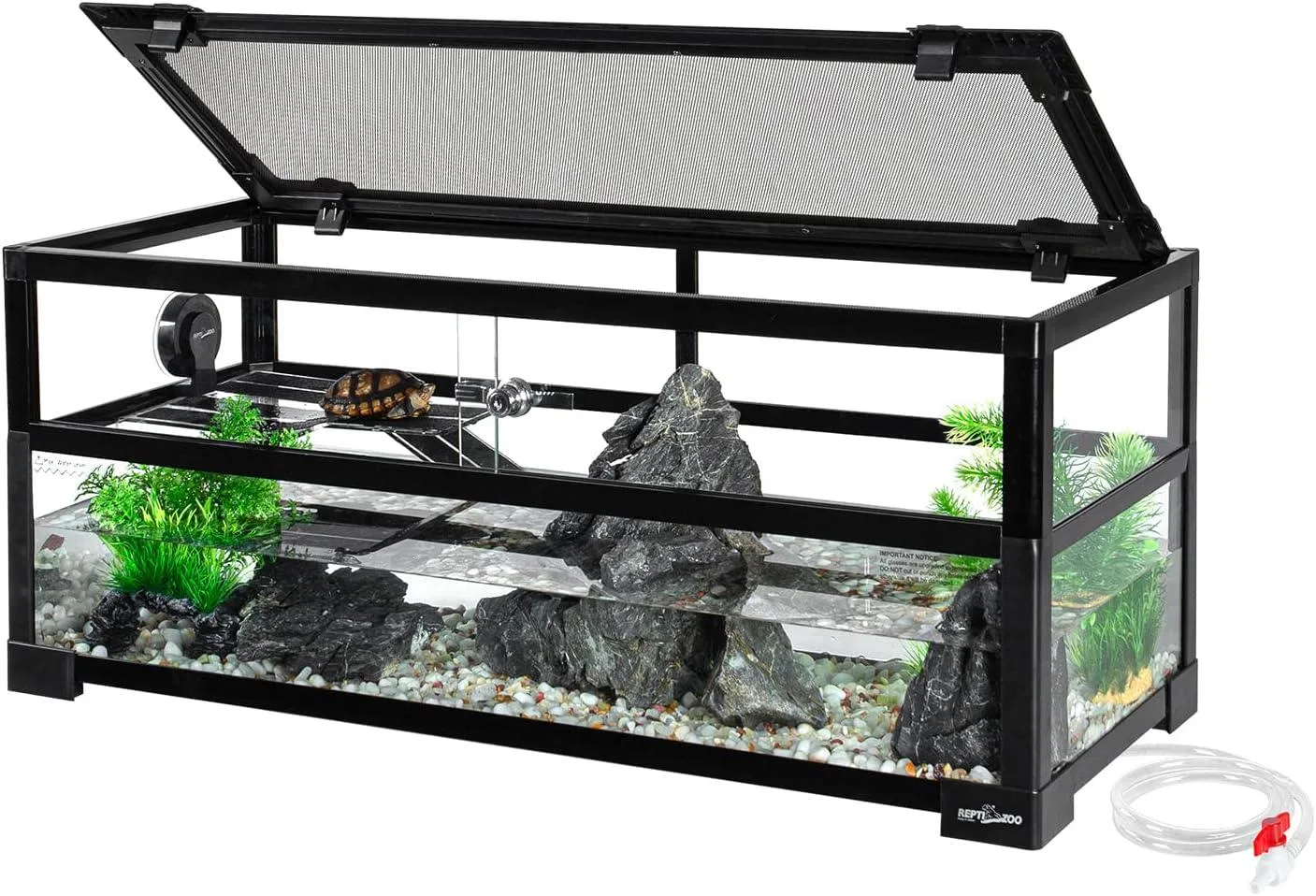 Turtle Tank Aquarium, 30"×12"×12" Water-Land Ecological Tortoise Tank Kit with Drainage System