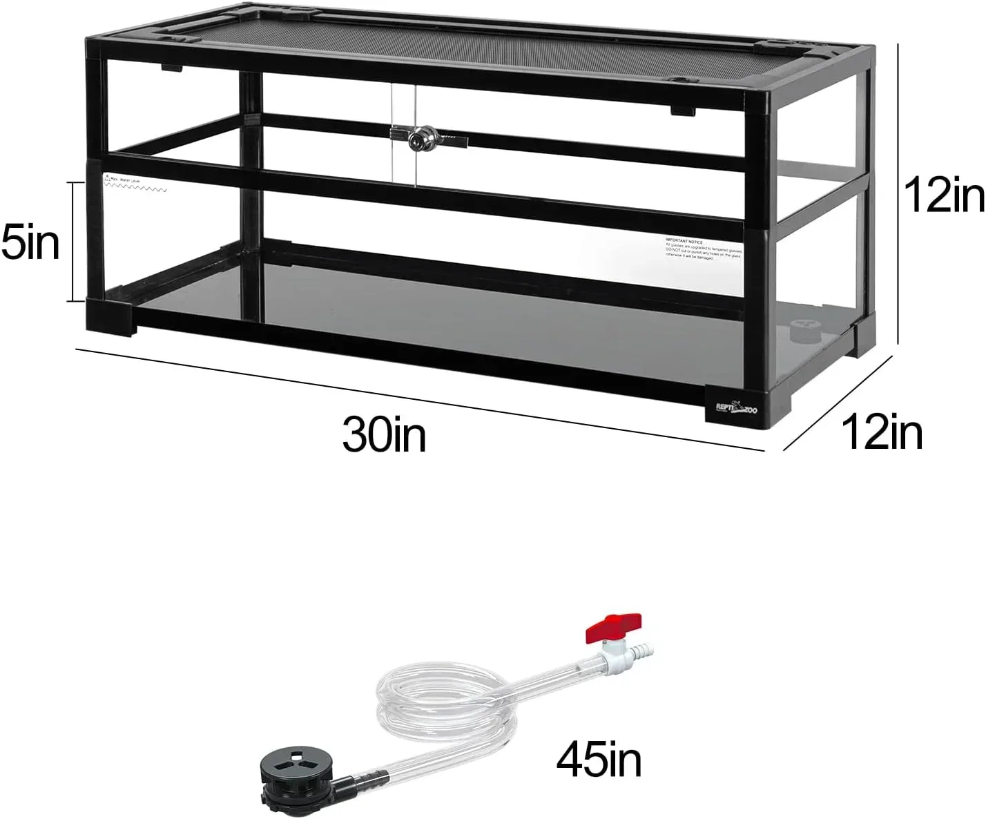 Turtle Tank Aquarium, 30"×12"×12" Water-Land Ecological Tortoise Tank Kit with Drainage System - Image 2