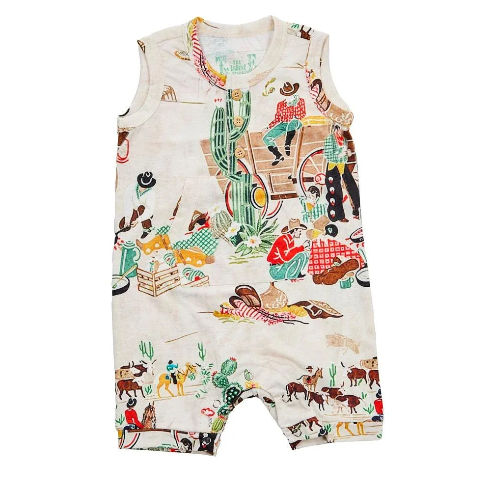 Twisted Filly Infant Sleeveless Romper Taupe Cowboy