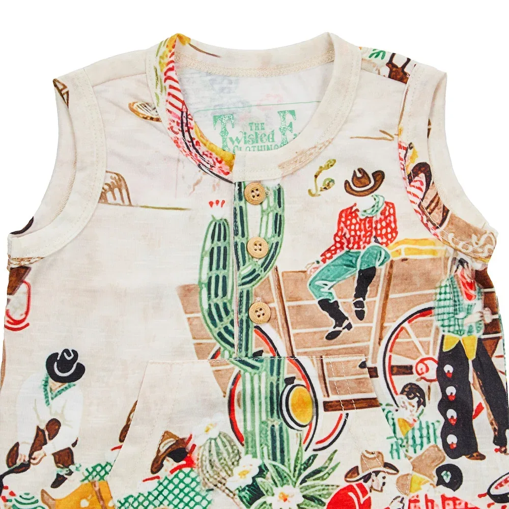Twisted Filly Infant Sleeveless Romper Taupe Cowboy - Image 2