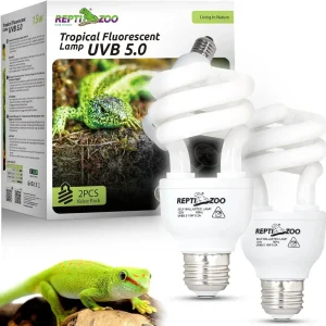 UVB Light for Tropical Reptile, 2 Pack 5.0 15W UVA UVB Reptile Light Bulb, UVB Lamp for Crested Gecko Leopard Gecko Frog Toad Snake Chameleon