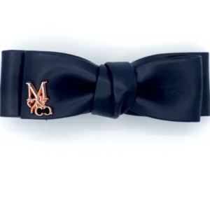 Vegan Mini Leather Hair Bow - Black Tie