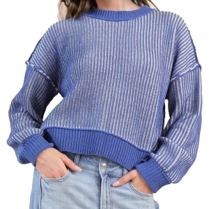 Very J Women's Royal Blue Two Tone Striped Top