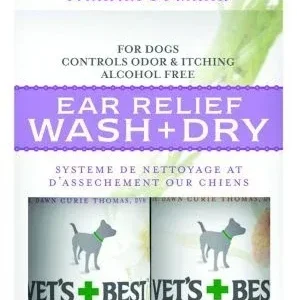 Vets Best Dog Ear Relief Wash n Dry 2 Pack