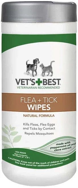 Vet's Best Flea and Tick Wipes for Dogs & Cats 6 in x 8 in 50 Count - Image 2