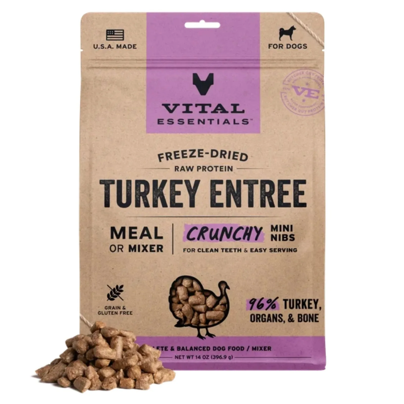 Vital Essentials Dog Freeze-Dried Mini Nibs Turkey, 14 oz