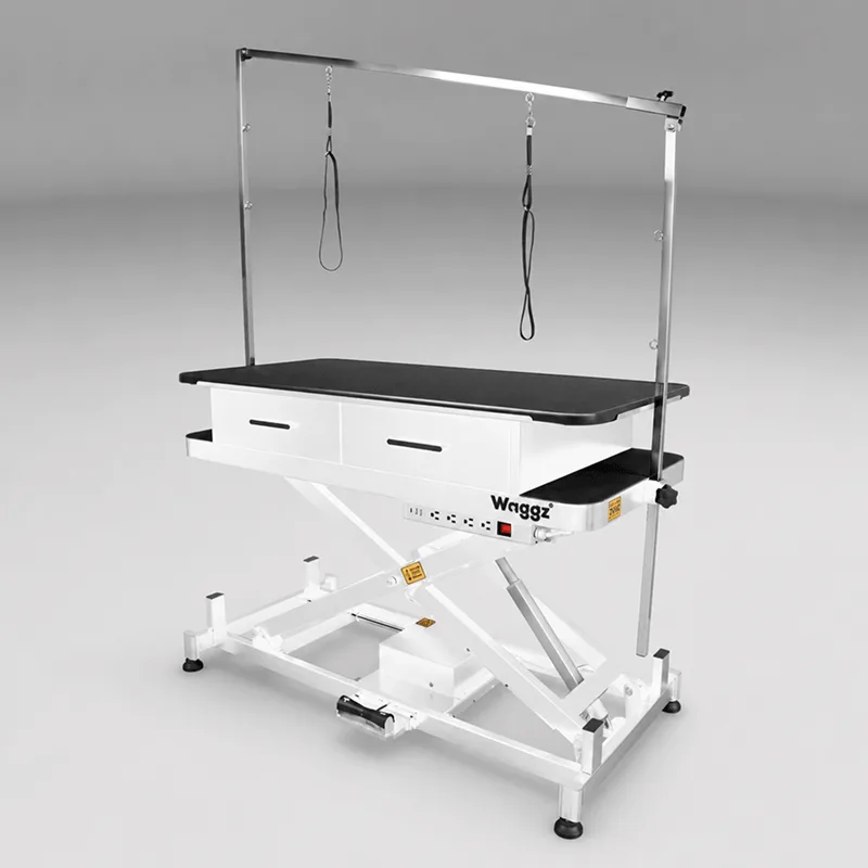 Waggz Store-Low Lite 47” Electric Dog Grooming Table with Drawers (White)