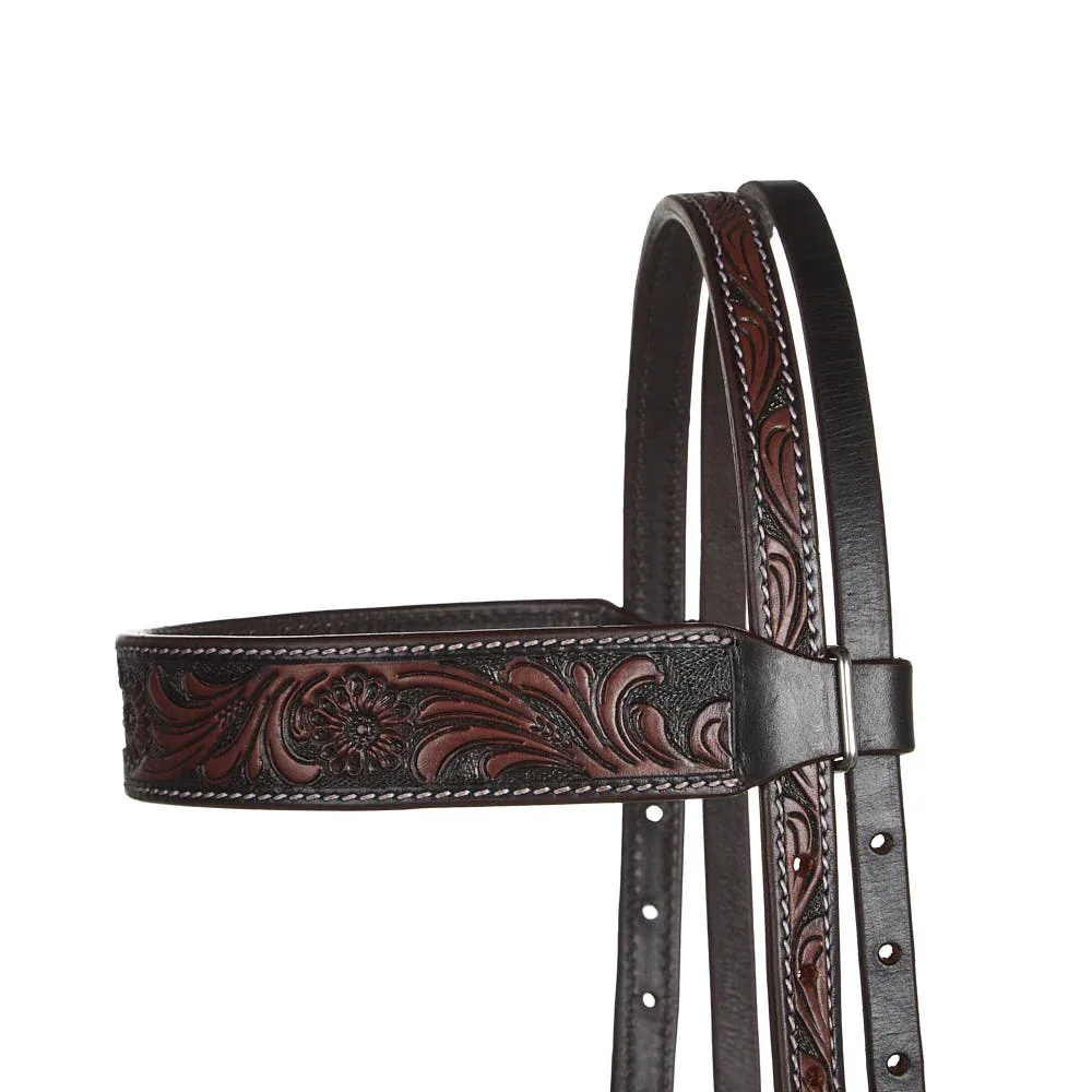 WD Tack Heavy Oiled Antique Floral Browband Headstall - Image 2