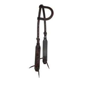 WD Tack Heavy Oiled Antique Floral Single Ear Headstall