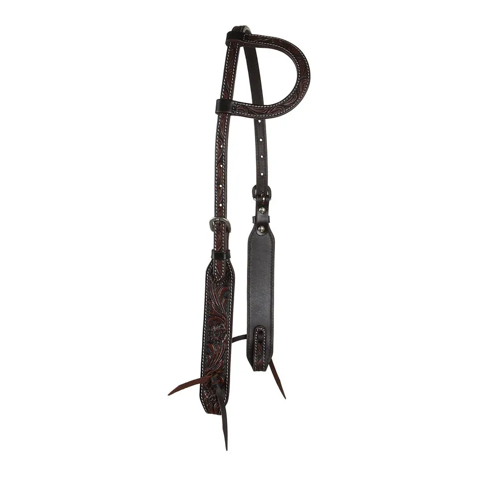 WD Tack Heavy Oiled Antique Floral Single Ear Headstall