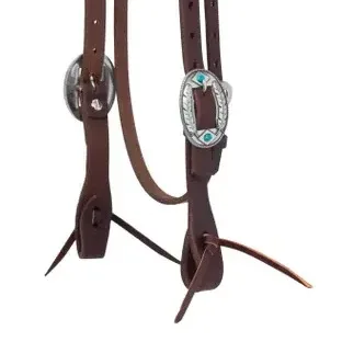 Weaver Leather 5/8in Oiled Browband Headstall with Turquoise and Feather Buckle - Image 2