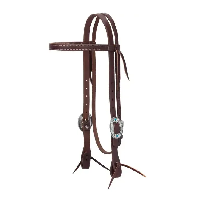 Weaver Leather 5/8in Oiled Browband Headstall with Turquoise and Feather Buckle