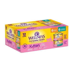 Wellness Complete Health Grain-Free Wet Kitten Wet Cat Food - Chicken & Whitefish Tuna Pate Variety Pack, 3 oz, 12 ct