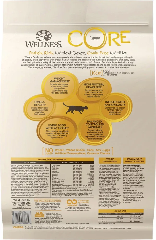 Wellness CORE Grain Free Natural Indoor Health Chicken and Turkey Recipe Dry Cat Food - Image 2