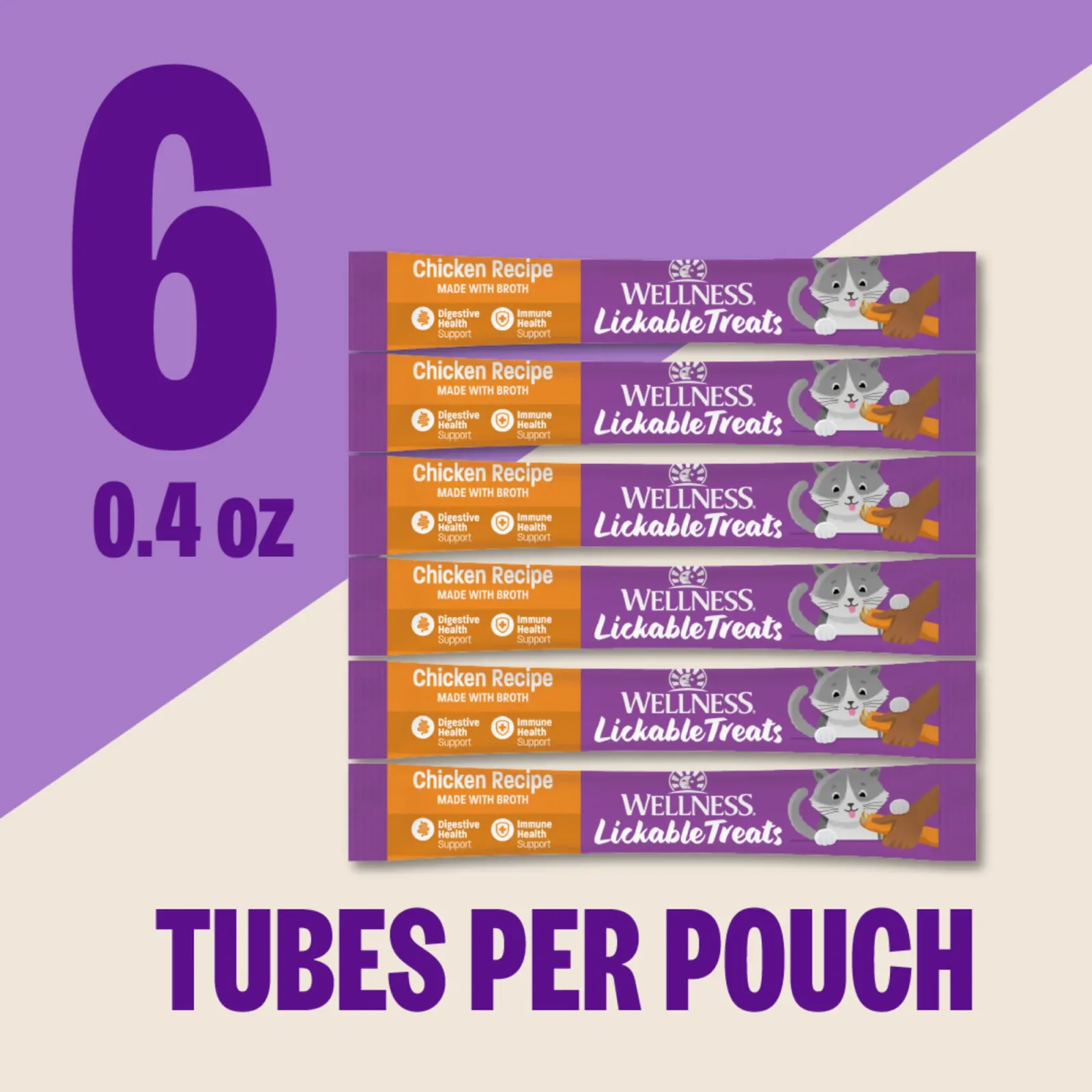 Wellness Lickable Soft Puree Cat Treats Chicken Recipe 0.4 oz Tubes, Pack of 6 - Image 2