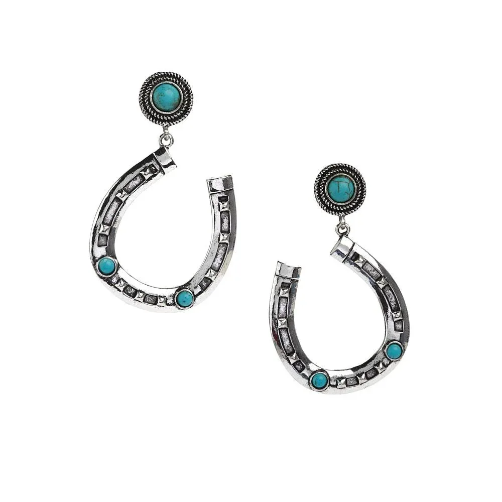 West And Company Horseshoe with Turquoise Detail Stud Earrings
