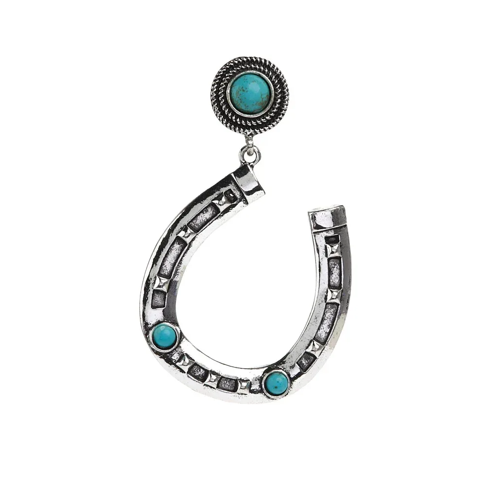 West And Company Horseshoe with Turquoise Detail Stud Earrings - Image 2
