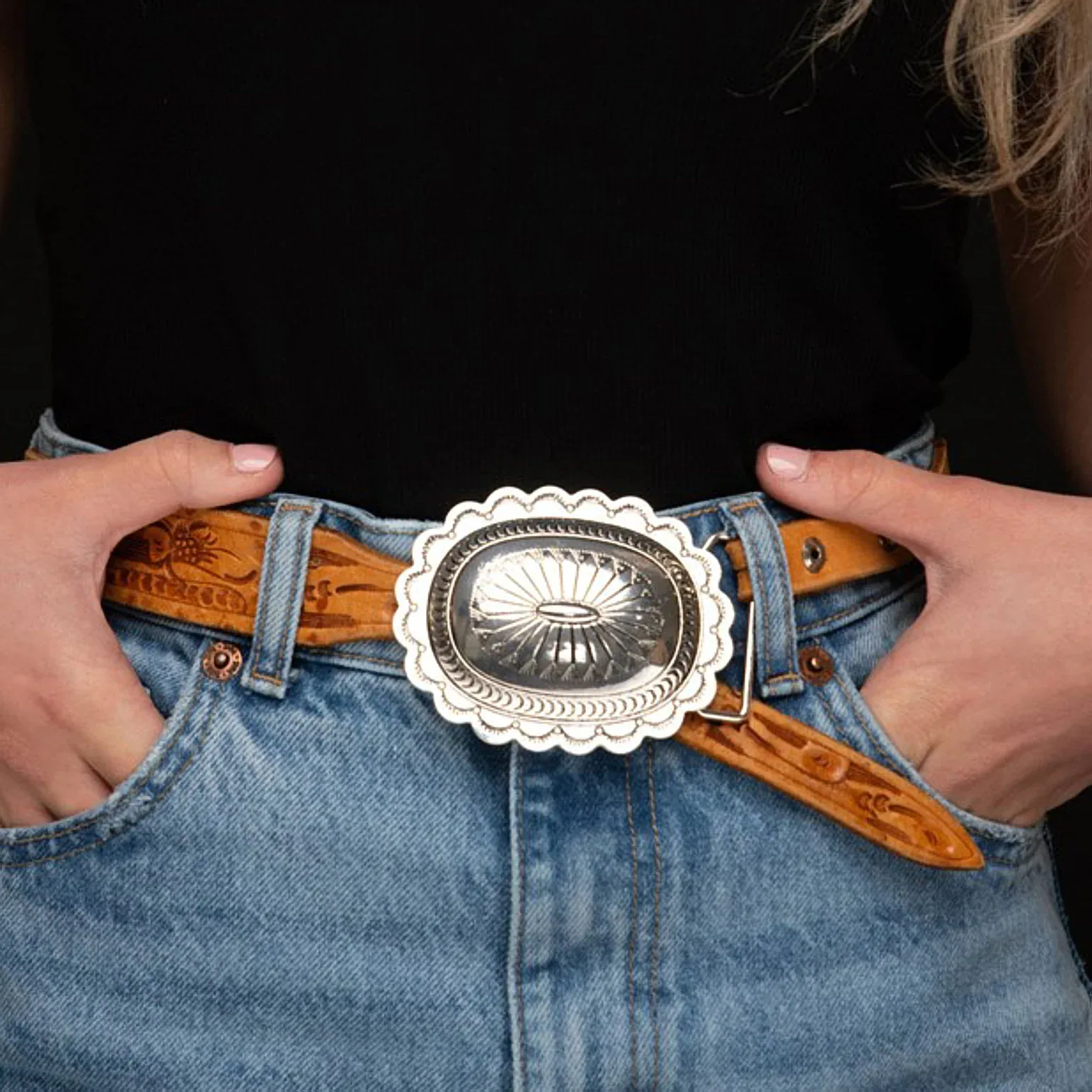West And Company Oval Burnished Silver Stamped Buckle - Image 2