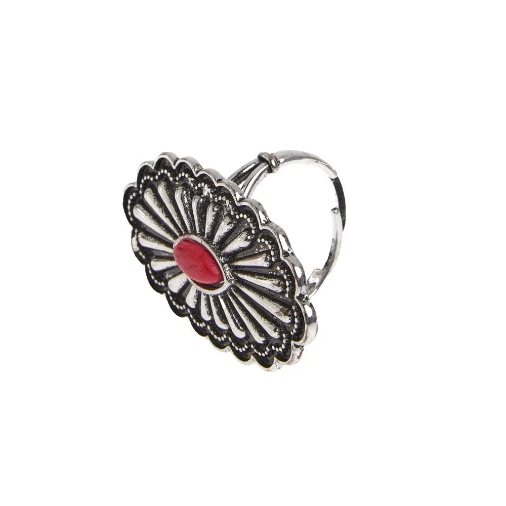 West And Company Red Accent Concho Ring