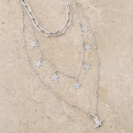 West And Company Silver Layered Stars and Boot Necklace
