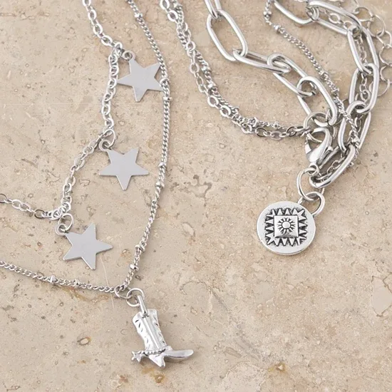 West And Company Silver Layered Stars and Boot Necklace - Image 2