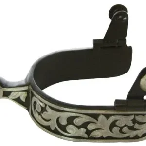 Western Black Silver Leaf Knob End Mens Spurs