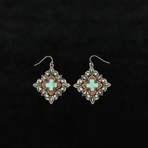 Western Diamond Cross Dangle EarringsBk/Wh