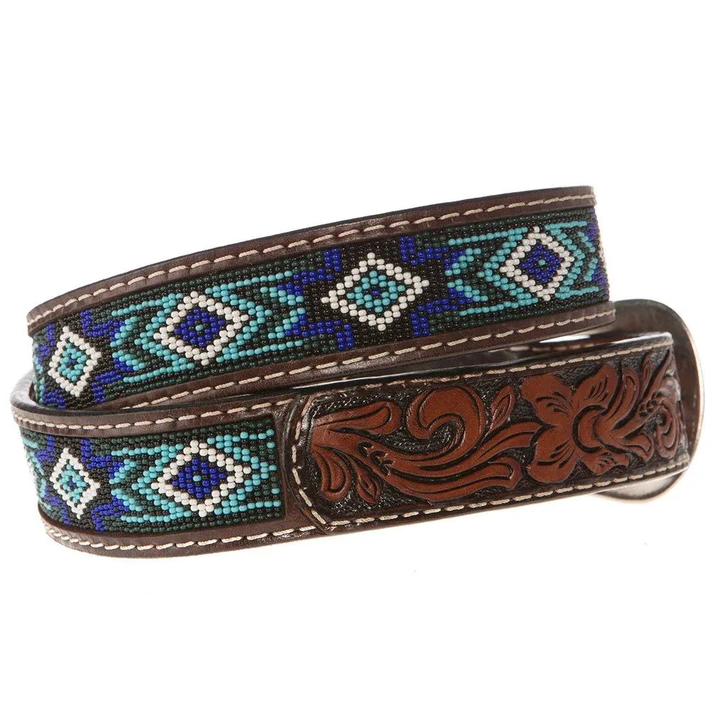 Western Fashion Mens Brown Belt With Blue And Turquoise Beading XIBB101 - Image 2