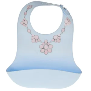 Western Grande Baby Blue Bib with Pink Cluster Print