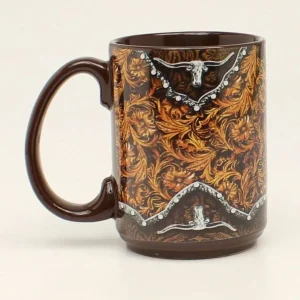 Western Moments Tooled Long Horn MugBrown