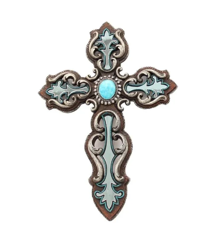 Western Moments Wall Cross MirrorTurquoise