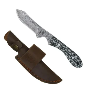 Whiskey Bent Knives Sendero Caper Stainless Steel Fixed Blade Knife w/Leather Sheath (
