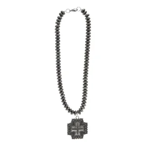 Wild Junkie Cross Pendant Silver Beaded Necklace