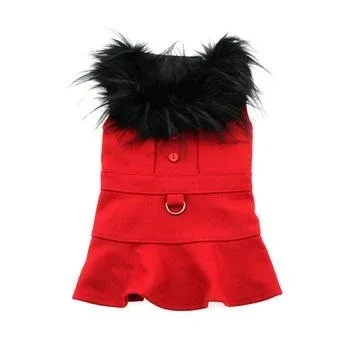 Wool Fur-Trimmed Dog Harness Coat - Red - Image 2