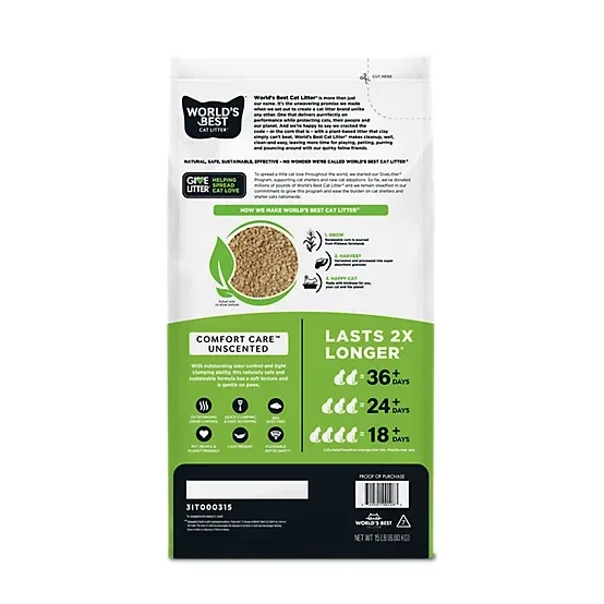 World's Best Cat Litter Comfort Care Unscented, Clumping, 15lb - Image 2