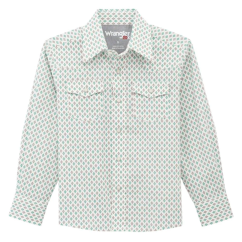 Wrangler Boy's 20X Advanced Comfort Green Printed Shirt