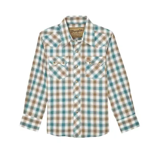 Wrangler Boy's Brown & Turquoise Plaid Shirt